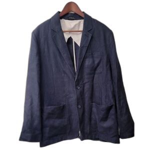 LL Bean Men's Linen Suit Coat Blazer Jacket Charcoal Black Blue Summer 46R